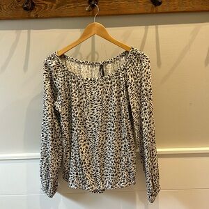 Anthropologie Cascia’s Leopard Cream On/Off-The-Shoulder Cinched Blouse